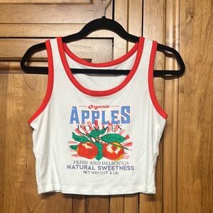 White and Red Apple Crop Top with Modern Flair